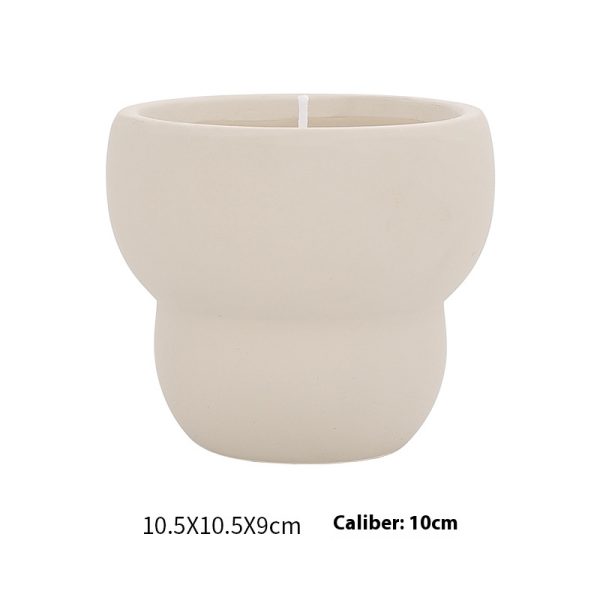 Beige Ceramic Candle Holder with Dimensions