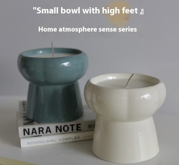 Small Bowl with High Feet Candle in Green and White