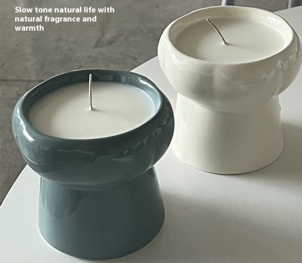 Handcrafted High-Footed Ceramic Candles in Green and White