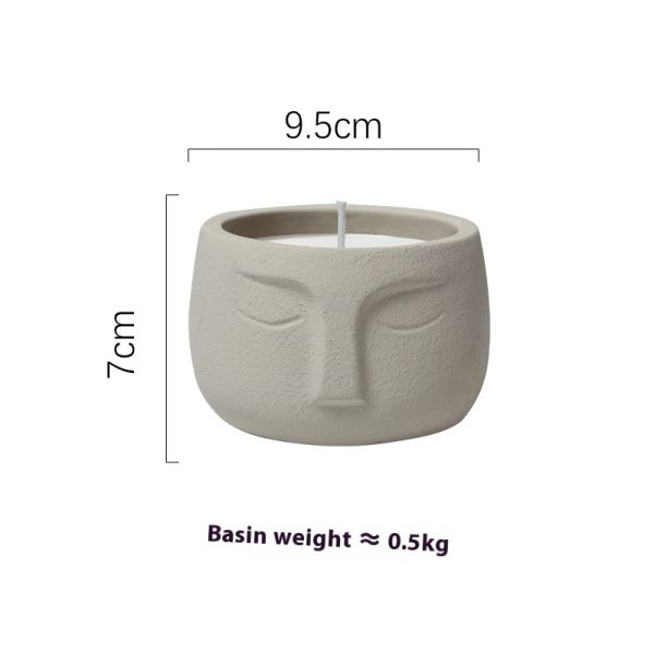 Light Beige Ceramic Candle Holder with Face Design, 9.5cm Diameter, 7cm Height