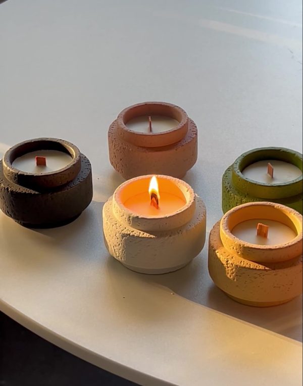 Handcrafted Colorful Textured Ceramic Candles with Wooden Wicks