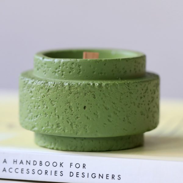 Handcrafted Green Textured Ceramic Candle with Wooden Wick