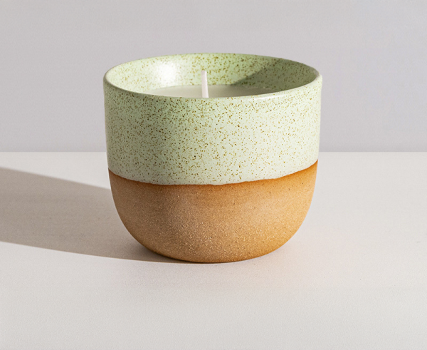 Handcrafted Green and Natural Ceramic Candle